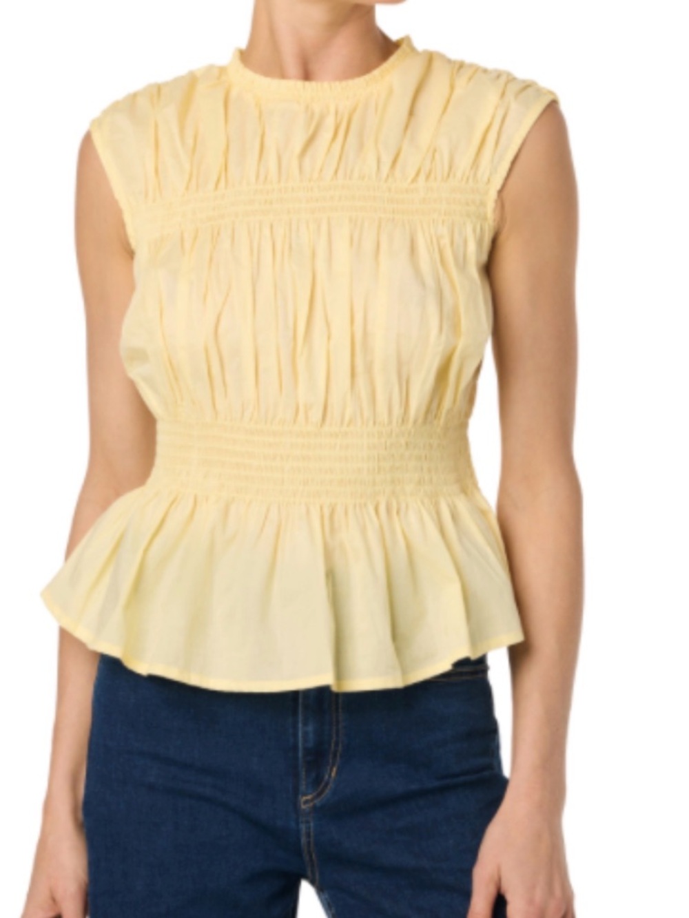 Joe's Jeans Pale Yellow Smocked Peplum Blouse